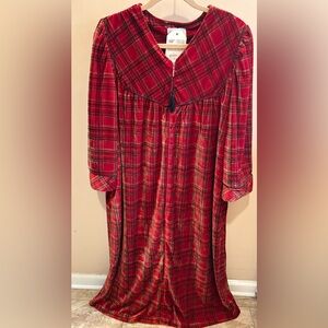 NWT The Vermont Country Store Red Plaid Velour Kimono Robe By Orion Women’s XL